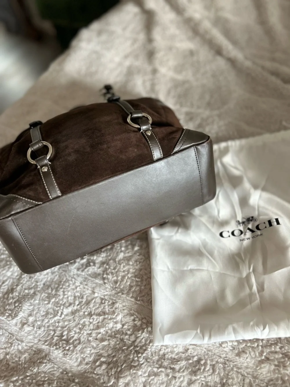 Coach Chocolate Brown Suede Tote with Leather Trim - Picture 12 of 14